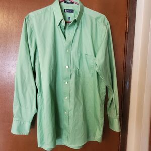 Chaps Shirt Men's Medium Green Long Sleeve Button Down Twill Wrinkle Free Adult